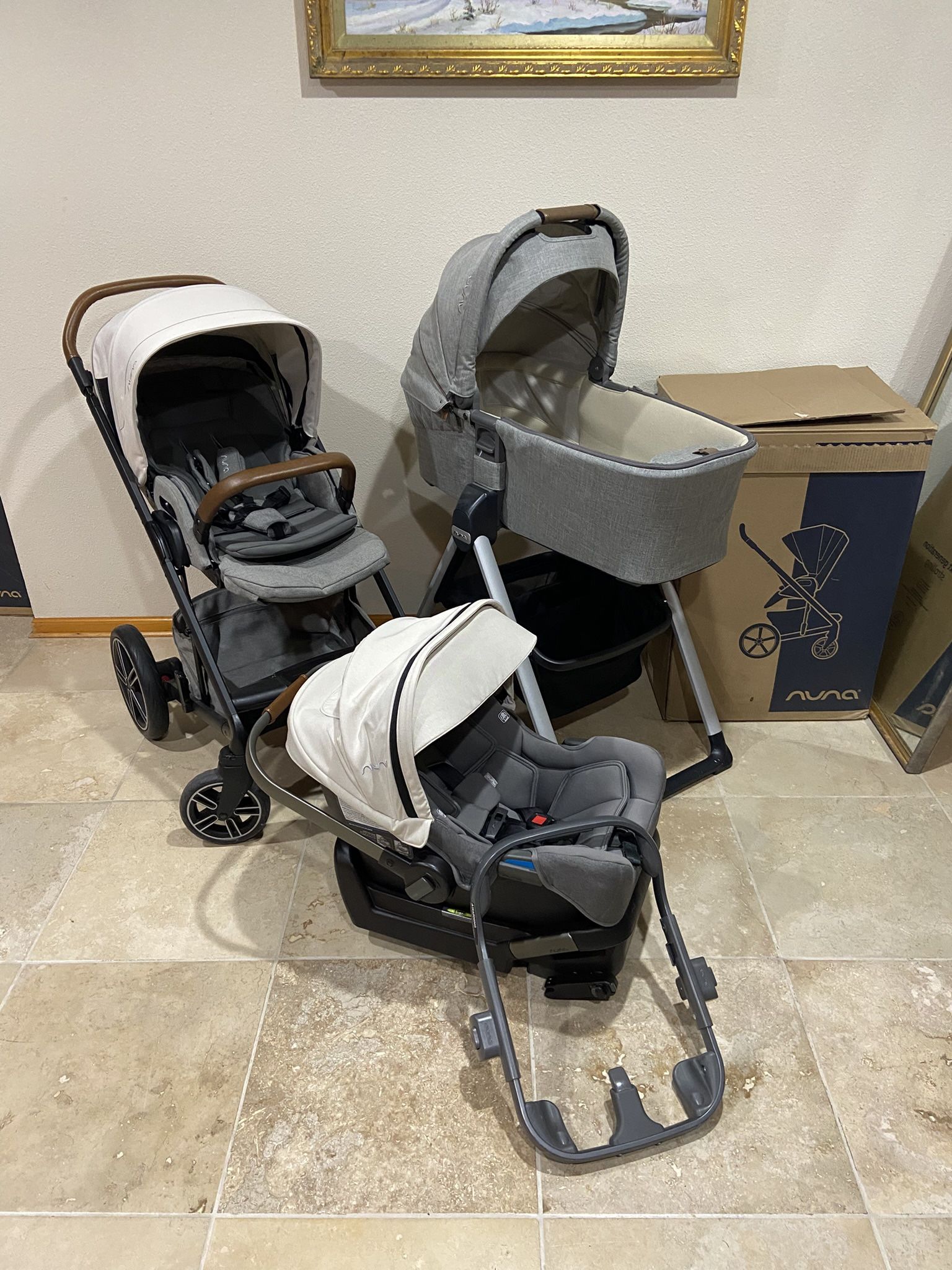 Nuna Mixx Stroller With Car Seat And Bassinet With Stand White Canopy