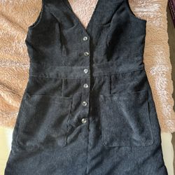 SHEIN Black Corduroy Button-Front Pinafore Dress – Size Small (US 4 / EU 36)