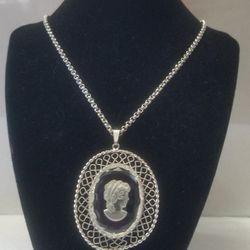 Vintage Whiting and Davis Crystal Intaglio Cameo Necklace and Ring