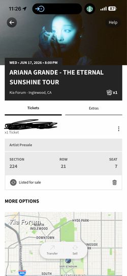 Ariana Grande 6/17 Wednesday ticket Kia Forum