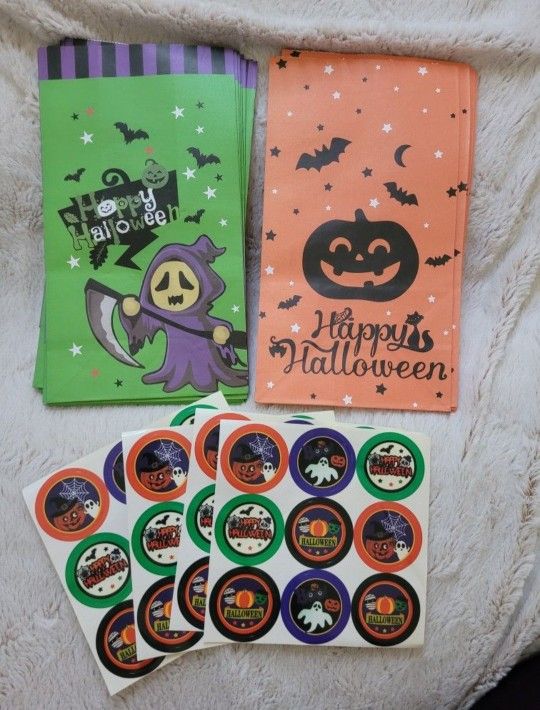 Paper Halloween Treat Bags with Stickers