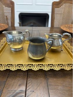 Three vintage Victorian silver pewter creamers