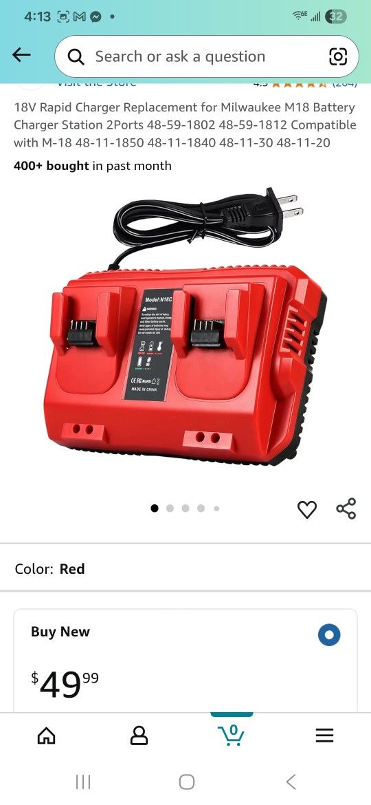18V Rapid Charger Replacement for Milwaukee M18 Battery Charger Station 2Ports 48-59-1802 48-59-1812 Compatible with M-18 48-11-1850 48-11-1840 48-11-