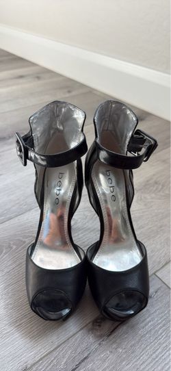 Bebe Black Stiletto heels open toe size 6