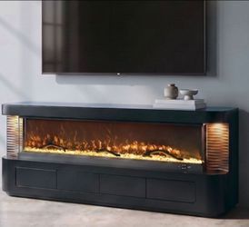 Brand New Black 71'Inch TV Stand w Fireplace Simulator + Bluetooth Speakers