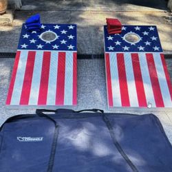 Cornhole - American Flag With Bean Bags And Carrier