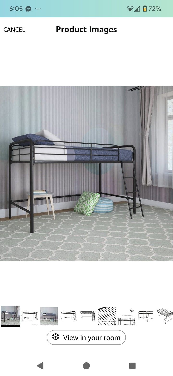 DHP Jett Junior Twin Metal Loft Bed, Black