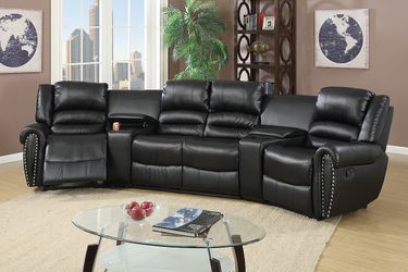 Black Reclining Leather HomeTheater Sectional ($39 Down - No Credit Check Needed)