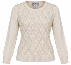 Vintage P’Galli Designs Women’s S Ivory Silk Angora Beaded Sequin Sweater