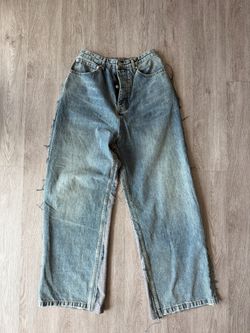 Wide Leg Distressed Denim Jeans