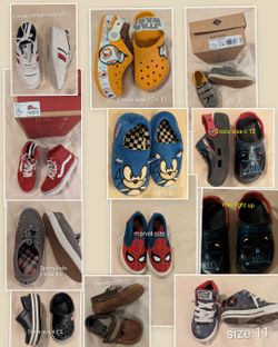 Kids boys shoes, crocs, Sperry, Sonic, Tommy Hilfiger, Star wars, converse vans