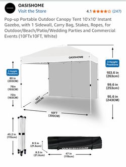 OASISHOME 10x10 Pop-Up Canopy Tent White