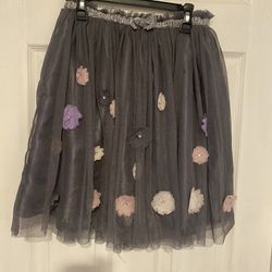 Youth size L (10/12) grey tutu shirt with flowers  Silver elastic waist