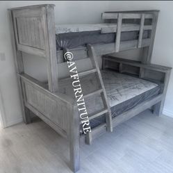 Solid Wood Full Twin Bunk Bed and 2 mattresses