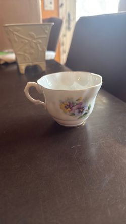 Vintage Fine Bone China Floral Pansies Teacup & Saucer Set