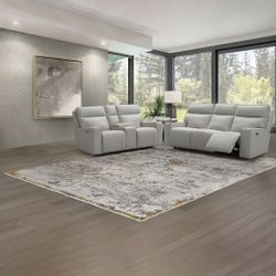 Kellan 2-Piece Leather Power Reclining Sofa & Loveseat - Gray