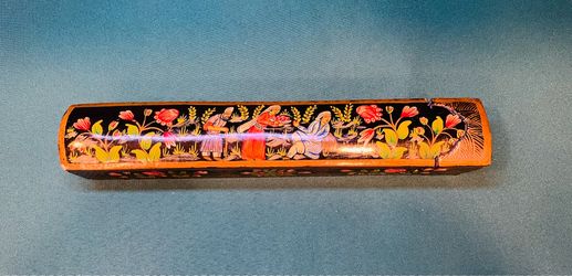 Stunning Antique Qalamdan box from Persia. With hand painting detail