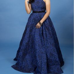 Move out sale - Blue and black with embossed rose pattern gown/prom dress