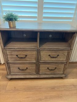 Wood Dresser with Open Shelves and Drawers