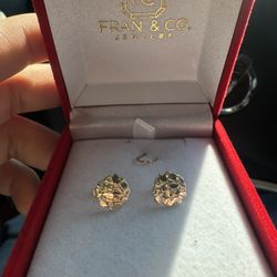 10K Solid Gold Nugget Earrings 12MM