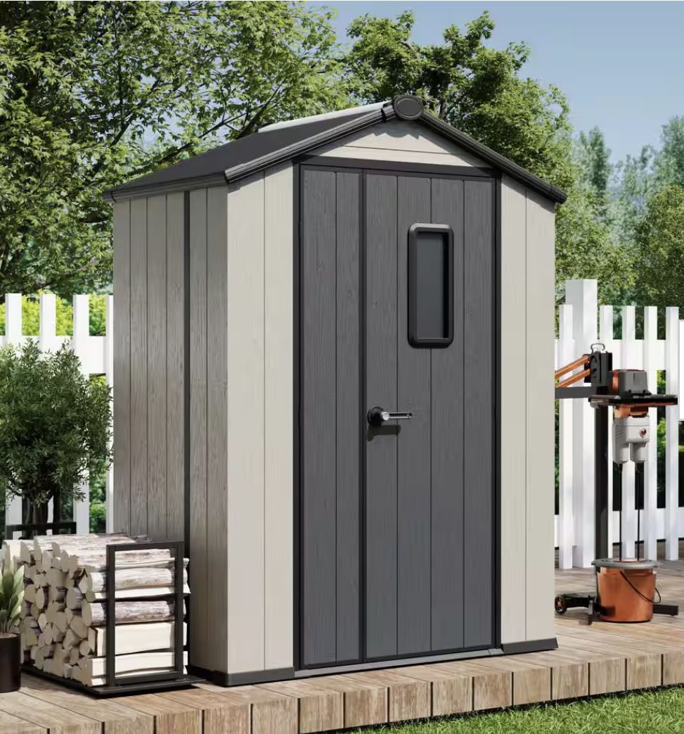 New in Box 3x5 FT Resin Storage Shed 0.6" Thick Panels Weatherproof Outdoor Tool Shed with Floor