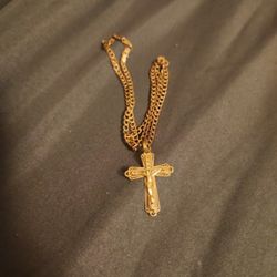 10k Gold Chain And Cross With Cz