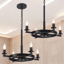 Set of 2 Wagon Wheel Black Chandelier  4-Lights  
