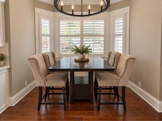 Dark Wood Dining Table with 4 Upholstered Chairs