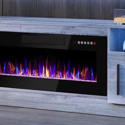 80 Inches TV stand with Electric Fireplace 