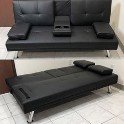 $155 (New in box) Futon sofa bed convertible folding recliner couch living room furniture, size 65x30x31” 