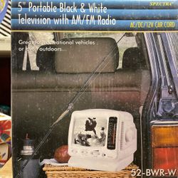 Portable Black And White TV Runs On AC / Car / Batteries