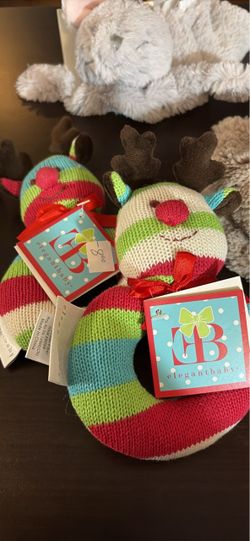 Elegant Baby Knit Reindeer Rattle Set