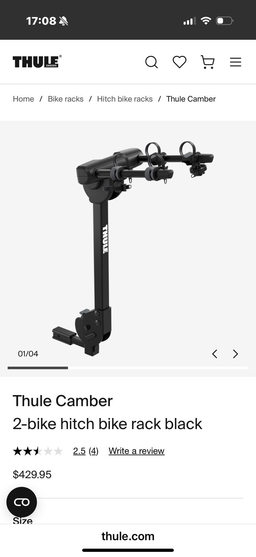 Thule Camber 2 Bike Rack -New