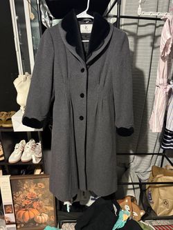 Gray Wool Coat with Black Velvet Trim