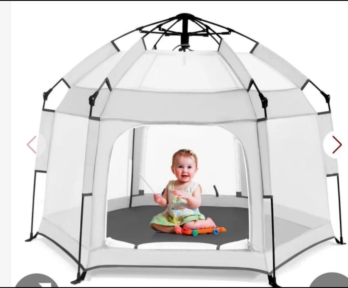 Bend River Baby Playpen With Canopy, Portable Baby Beach Tent, Toddler Play Yard Indoor And Outdoor, Foldable Mosquito Net For Infant - Light Grey Op