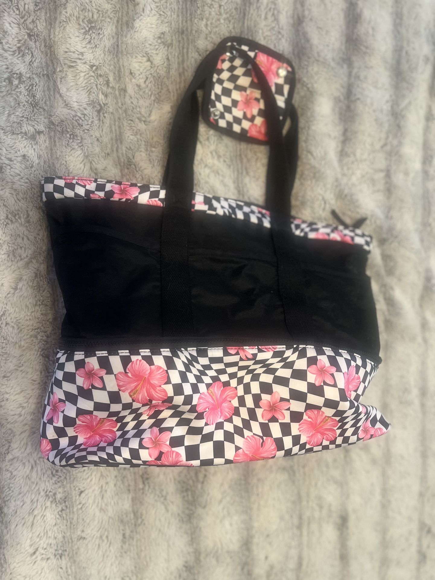 BEST OFFER Floral Checkered Insulated Tote Bag