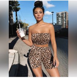 Leopard Print Biker Short Set