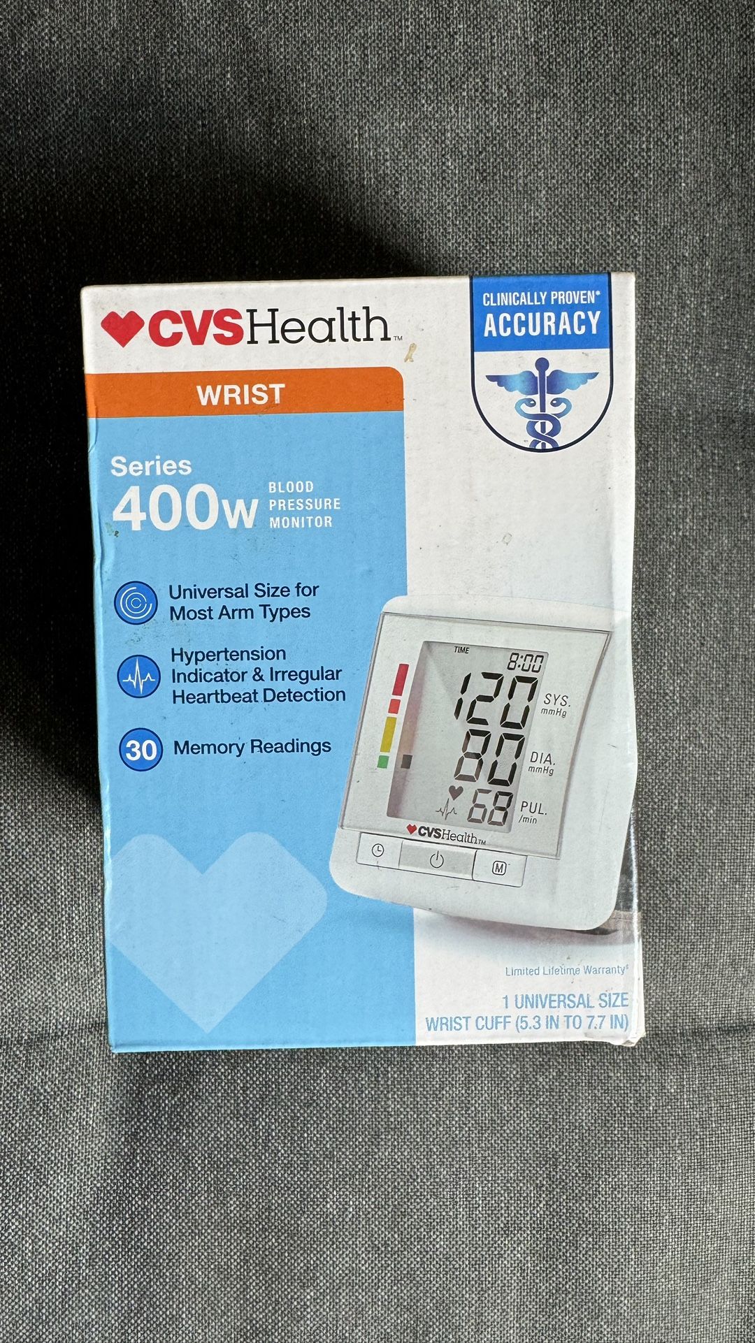 CVS Health Series 400w Wrist Blood Pressure Monitor, Universal Size New