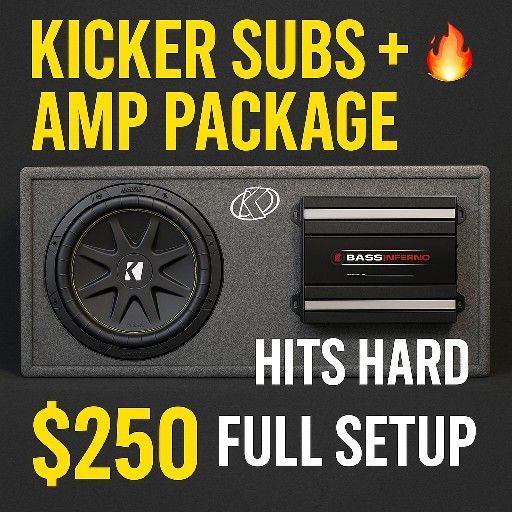Kicker Subs + Amp Package – HITS HARD – Full Setup