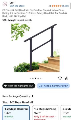 CR Fence & Rail Handrails for Outdoor Steps & Indoor Stair Railing Kit for Seniors, 1-2 Steps Safety Hand Rail for Porch & Deck, with 26" top Rail