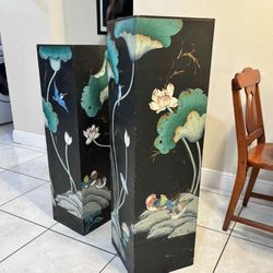 Pair Of Vintage Chinese Wood Pedestal Stands- 42”H 38.5”H