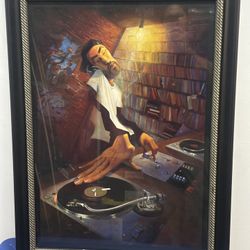 Justin Bua DJ Art Print, Urban Black Art  High 39 3/4" Long 29 5/8"