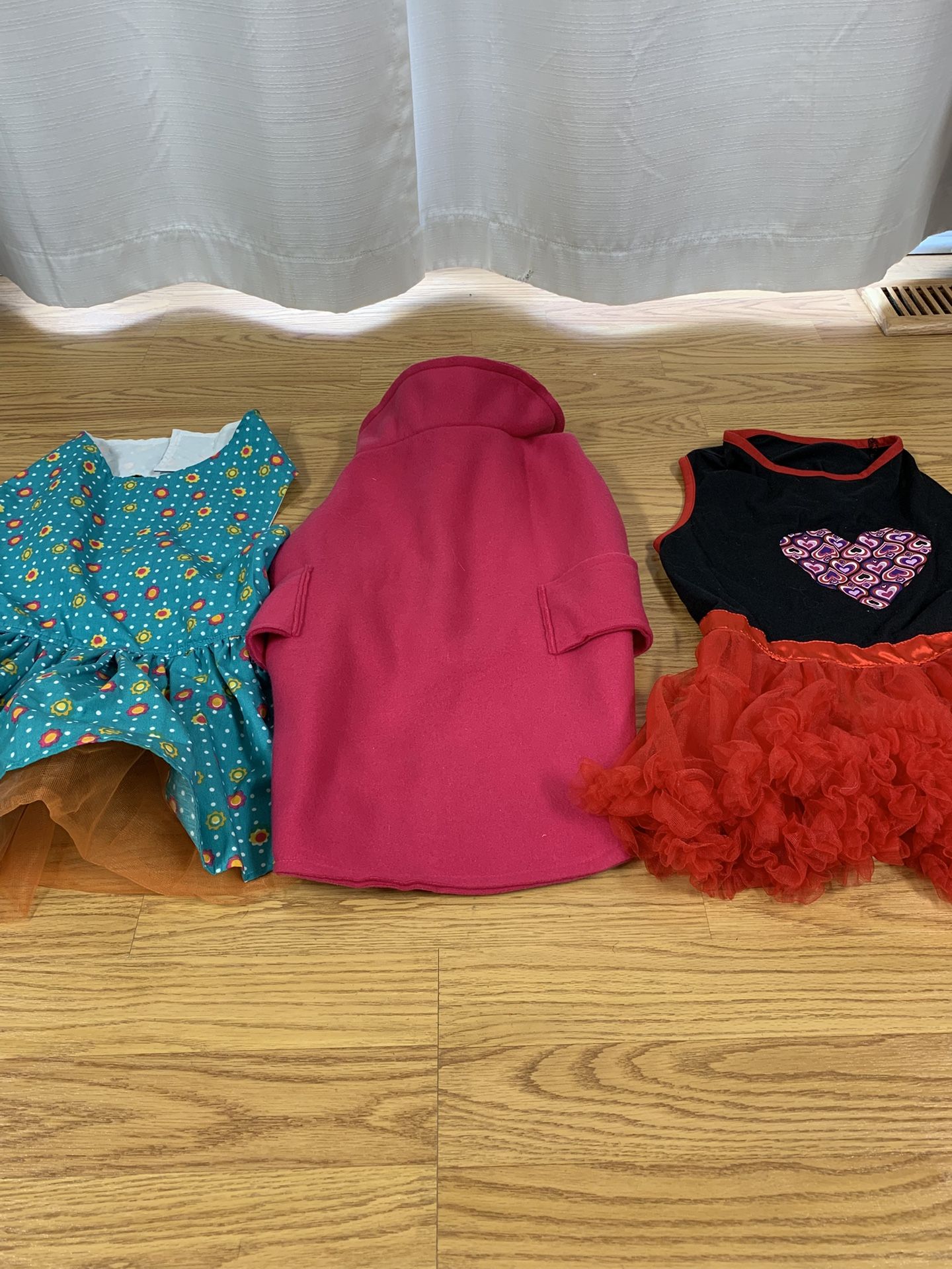 2 Large Holiday Dog Dress And One Large Warm Coat