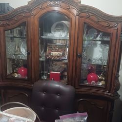Large 2 PC China Cabnet With Glass  and Dishes