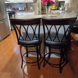 Large Breakfast Bar,  stool's wood wrought, iron, leather seats.$60.reduced $40.