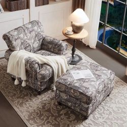Chair & Ottoman with Classical Paisley Print