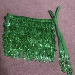 New One Size Green Sequin Fringe Mini Skirt Festival Rave 