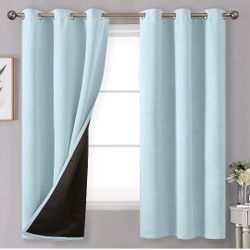 Visalia CA Blue 100% Blackout Curtains for Bedroom 68 Inches Long, Thermal Insulated Drapes with Grommet Double Layer Energy Saving for Kids Living Ro