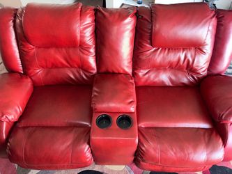 Leather Reclining Love Seat w/ hidden compartment and cup holder