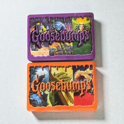 R L Stine Goosebumps  2 Empty Retro Tins Only (NO BOOKS) Clean 8 x 2 x 5.5 "